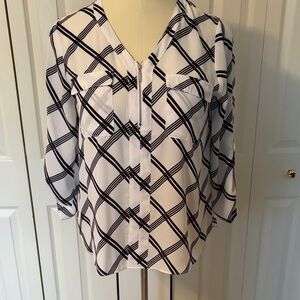 Cato Black and White Geometric Blouse